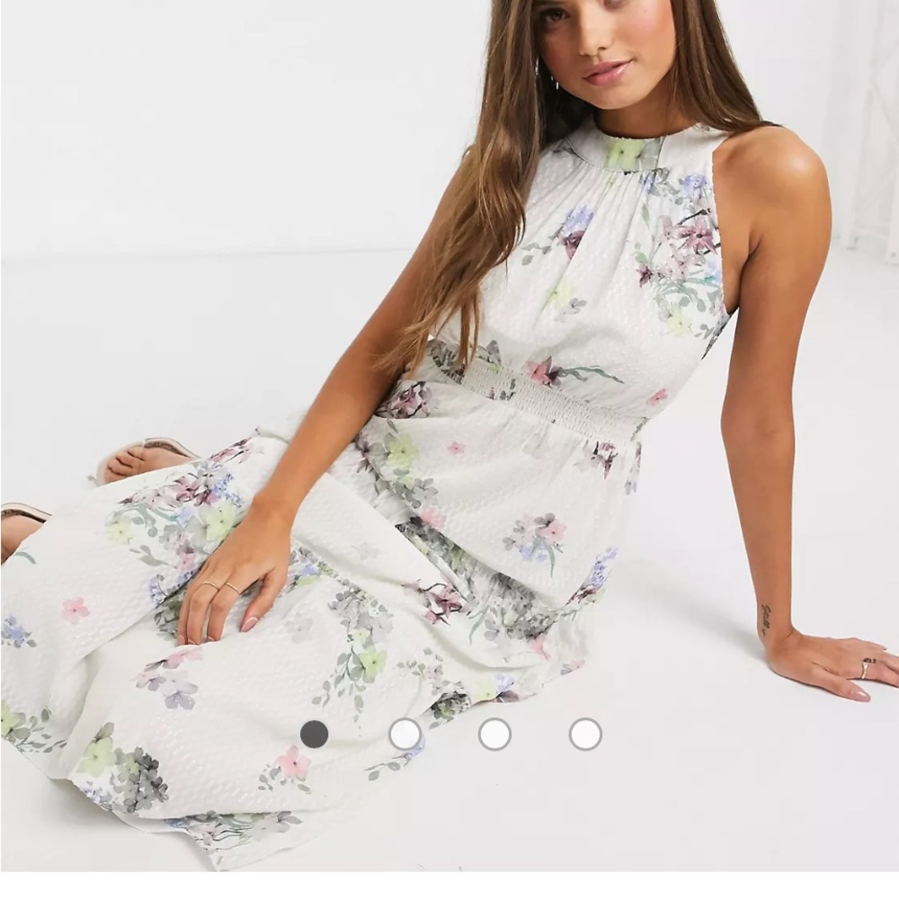 TED BAKER KAHLAY FLORAL JACQUARD HALTER MAXI TIERED DRESS. US SZ 6 TED SZ 2